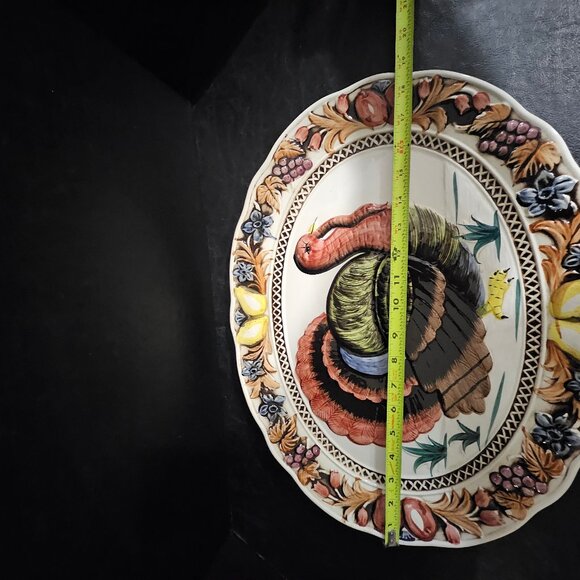 Large Vintage Decorative Turkey Platter, Thanksgiving, Holiday, Serving Platter - Picture 6 of 10